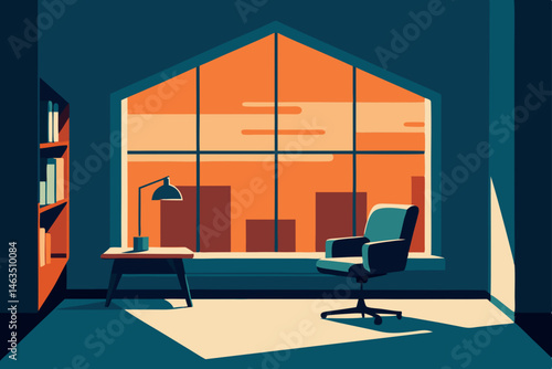 office with a large bay window  cozy reading chair