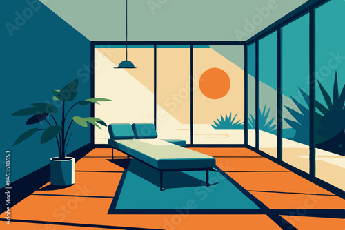 office with indoor sun garden and daybed corner 