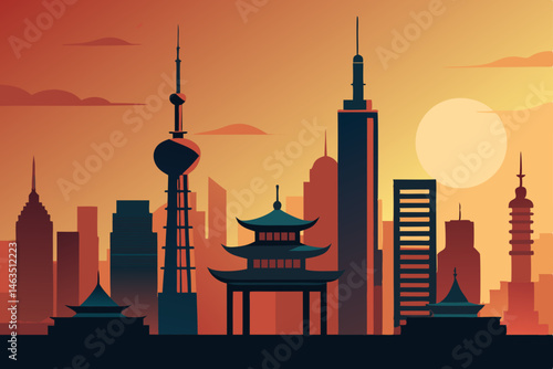 old shanghai district with modern towers 