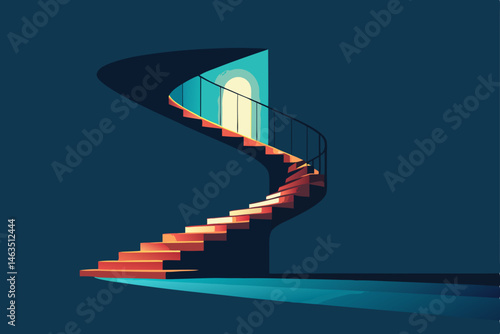 open air spiral staircase glowing with smart light