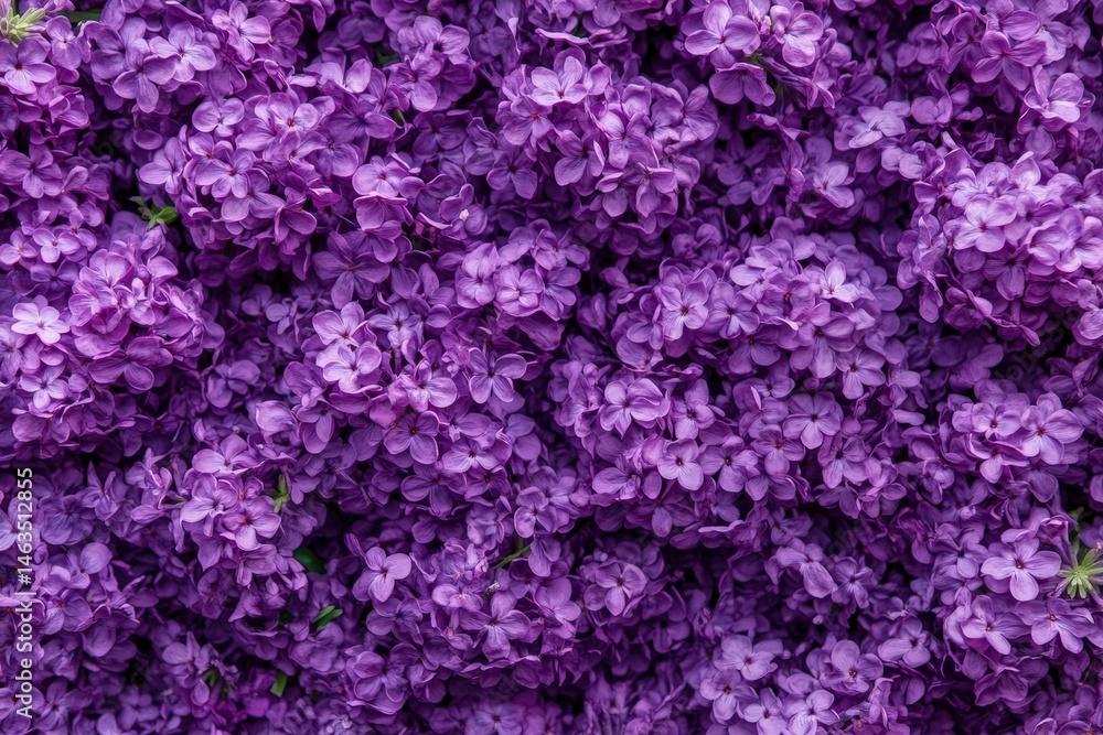 Fototapeta premium Close-up view of densely packed clusters of purple lilac blossoms.