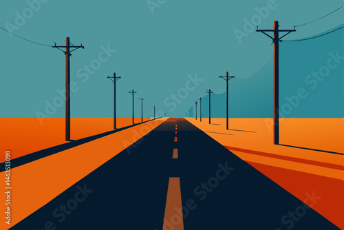 overhead power lines casting shadows on an empty 