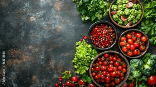 Vibrant Fresh Vegetables and Spices on Rustic Background - Food Photography