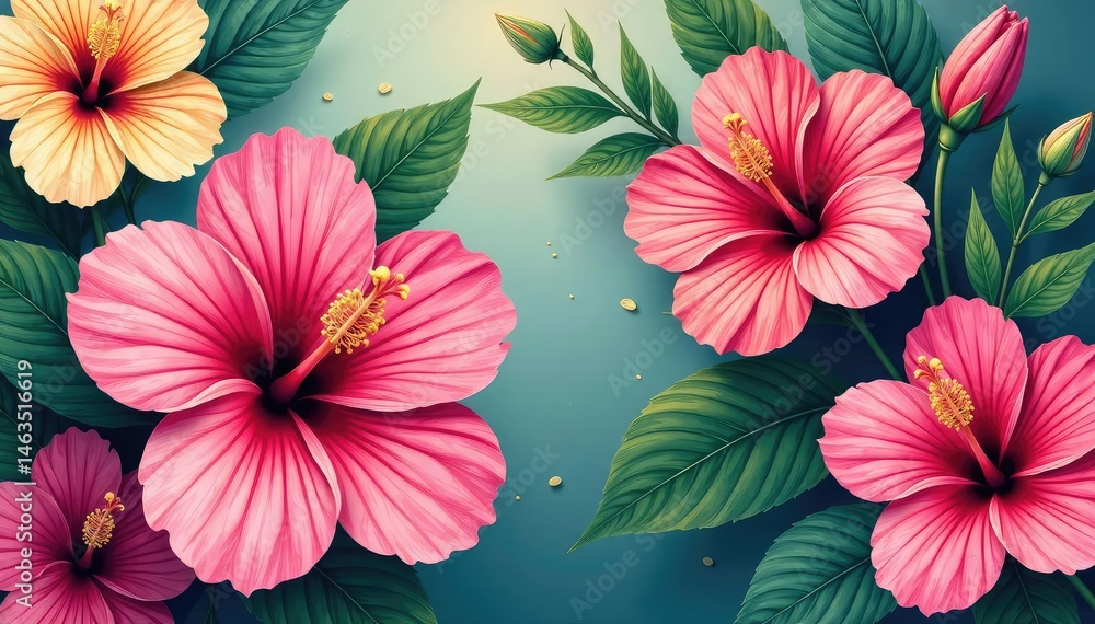 custom made wallpaper toronto digitalBold, vibrant floral wallpaper, tropical hibiscus print, pattern, repeat