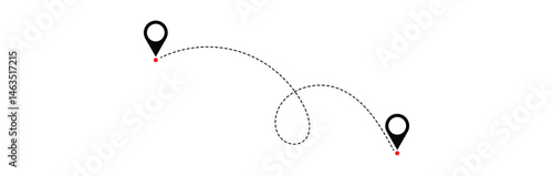  Route location icon two pin sign and dotted line.