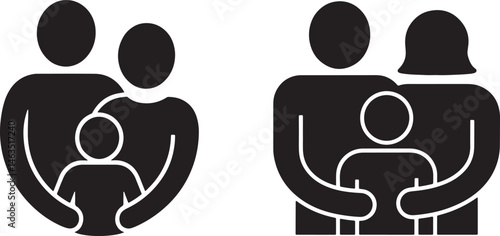 Family Protection Concept Showing Parent Child Bond In Black And White Vector Illustration