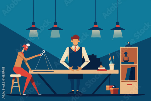 puppeteer s creative office with stringed marionet