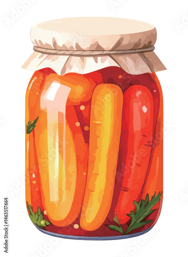 瓶詰めされた野菜の漬物の水彩風イラスト　生成AI