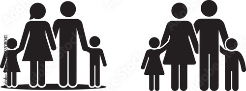Stick Figure Family Icon Set Pictogram Symbol Sign Vector Illustration