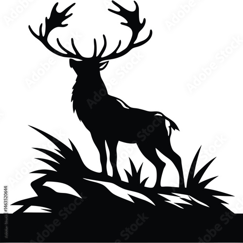 Vector deer silhouette with antlers, ideal for nature, Christmas, or hunting illustrations