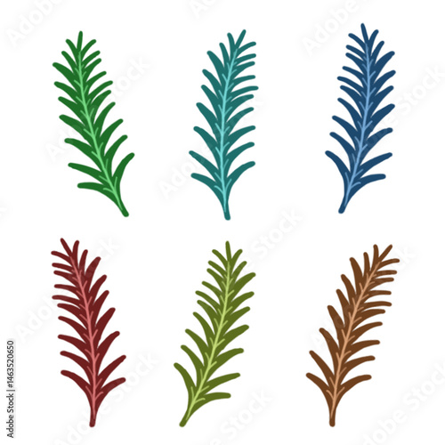 Colorful Collection of Decorative Plant Illustrations on White Background