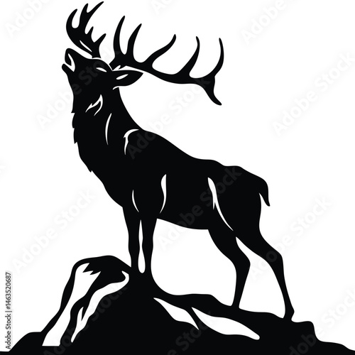 Vector deer silhouette with antlers, ideal for nature, Christmas, or hunting illustrations