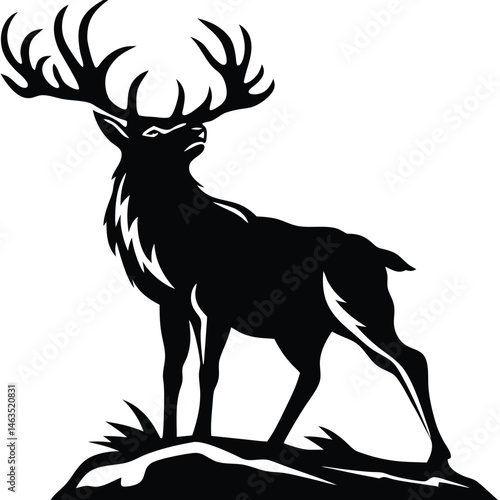 Vector deer silhouette with antlers, ideal for nature, Christmas, or hunting illustrations