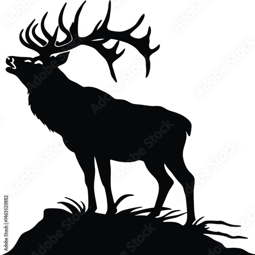 Vector deer silhouette with antlers, ideal for nature, Christmas, or hunting illustrations
