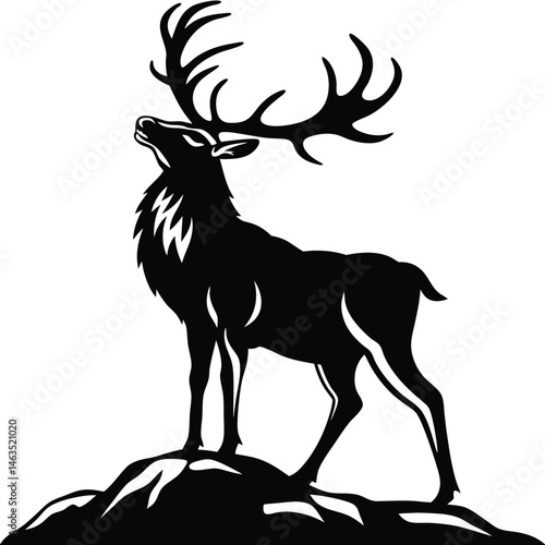 Vector deer silhouette with antlers, ideal for nature, Christmas, or hunting illustrations
