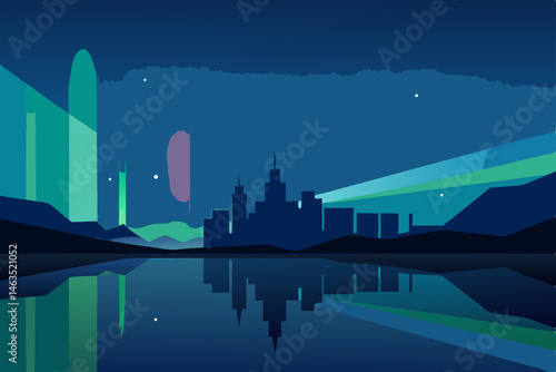 reflections of aurora borealis in a dark arctic 