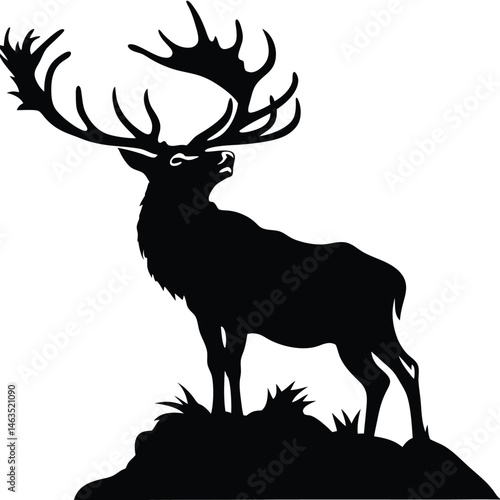Vector deer silhouette with antlers, ideal for nature, Christmas, or hunting illustrations