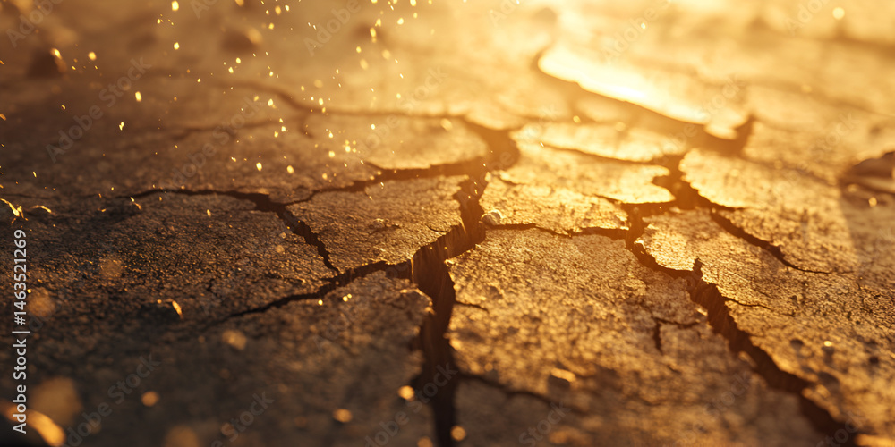 Parched Cracked Earth in Golden Sunlight