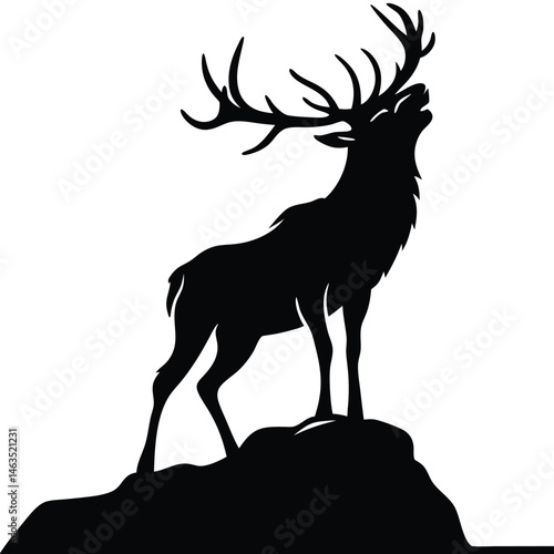 Vector deer silhouette with antlers, ideal for nature, Christmas, or hunting illustrations