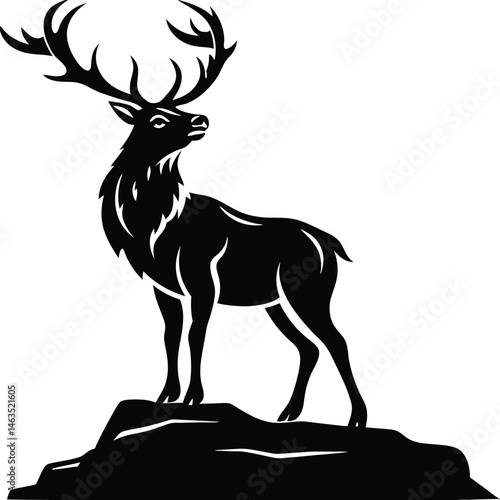 Vector deer silhouette with antlers, ideal for nature, Christmas, or hunting illustrations