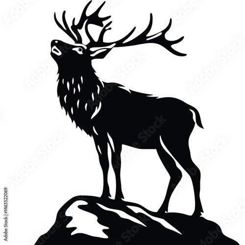 Vector deer silhouette with antlers, ideal for nature, Christmas, or hunting illustrations
