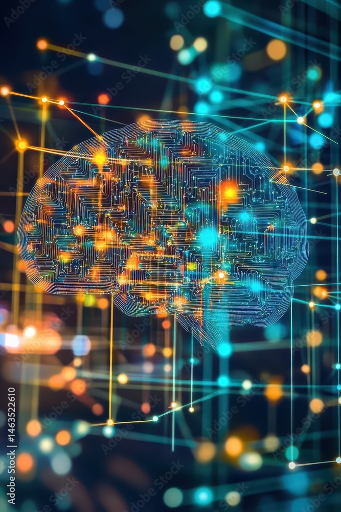 Obraz premium Artificial Intelligence Brain Circuit Board Neural Network Conceptual Close Up Abstract Tech Innovation Future Mind Machine Learning