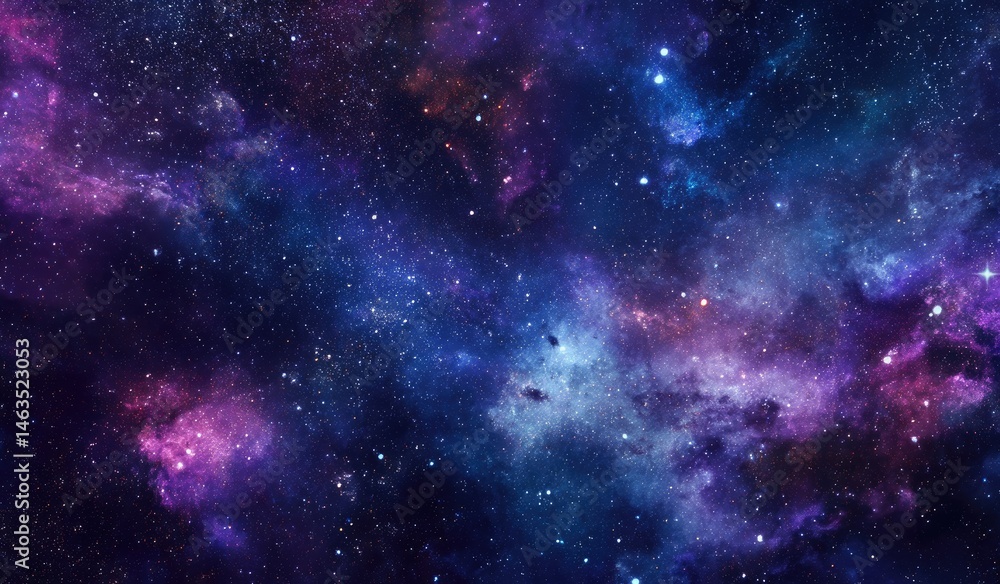 Naklejka premium A vibrant cosmic tapestry of swirling nebulae, filled with countless stars, showcasing the vastness and beauty of deep space