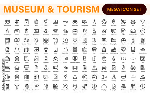 Museum and Tourism outline modern icon set. editable line icon illustration.