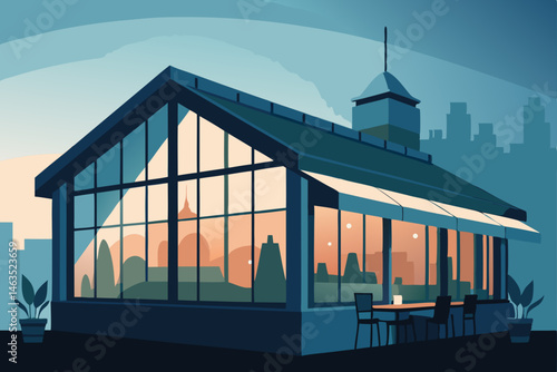 rooftop greenhouse caf  with misted windows 