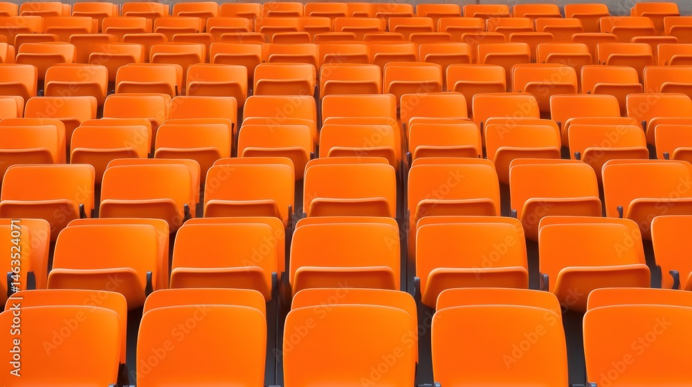 Obraz premium Empty orange seats in stadium rows pattern