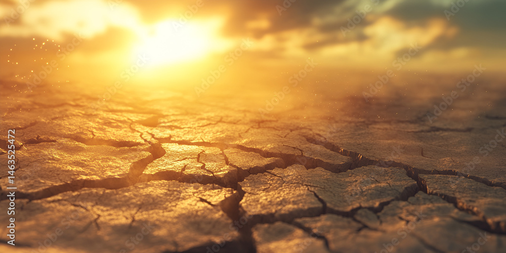 Parched Cracked Earth in Golden Sunlight