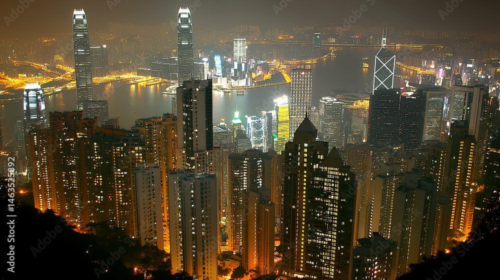 Obraz premium Night Skyline of Hong Kong City