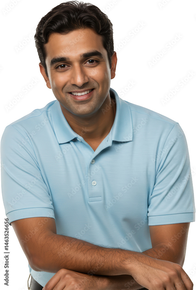 Confident Smiling Man Portrait Casual Light Blue Polo Shirt Studio Confident Smiling Man Portrait Casual Light Blue Polo Shirt Studio