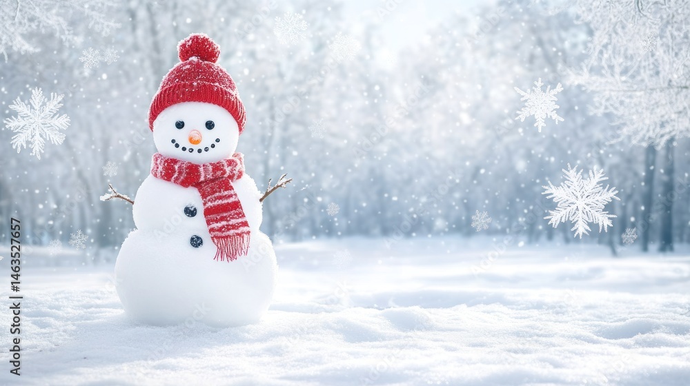 Obraz premium Snowman in winter forest landscape