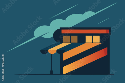 shop sign swinging in stormy wind