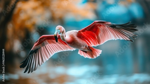 Andean Flamingo in Flight - Graceful Pink Bird Soaring