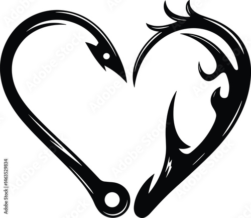 Vector illustration of the fishing hook as a fishing in a heart concept. 