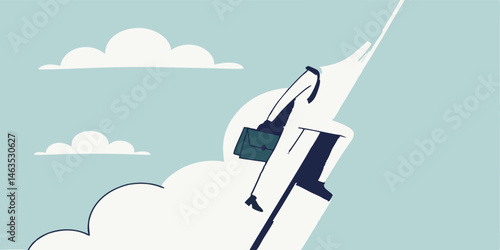 Businessman Climbing a Giant Cloud Reaching New Heights of Success