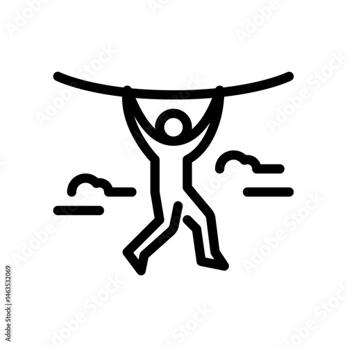 hanging on rope outline icon. figure challenge line art illustration.