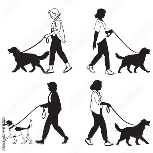 Pet owner walking the dog vector