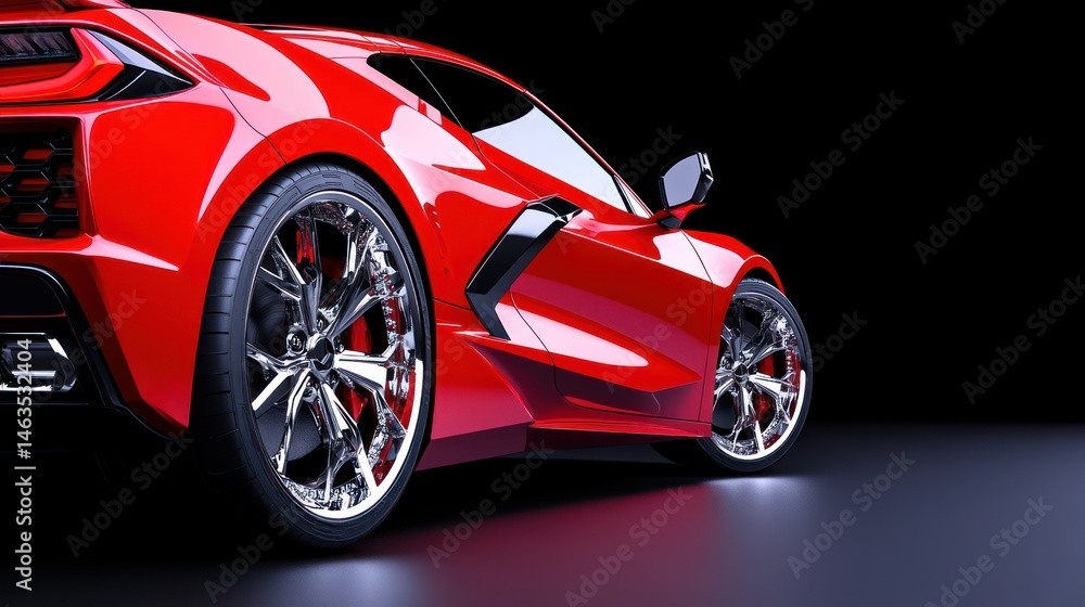 Naklejka premium Sleek red sports car close up on black background automotive modern design
