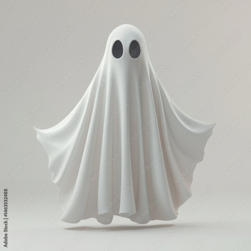 Floating white ghost with dark eyes isolated on white background Floating white ghost with dark eyes isolated on white background