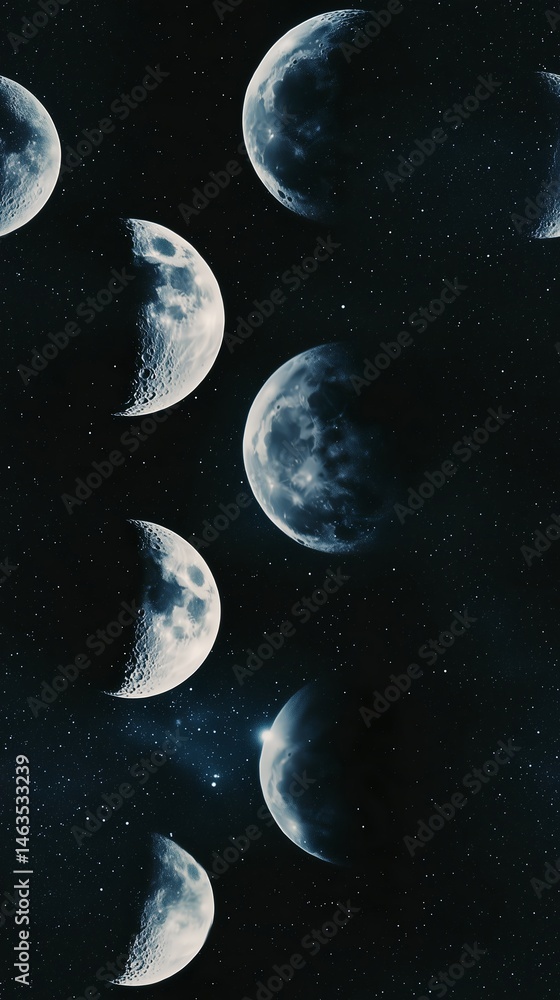 Obraz premium Stunning Astrophotography of Lunar Phases and Starry Night Sky – Moon, Cosmos, and Celestial Mystery