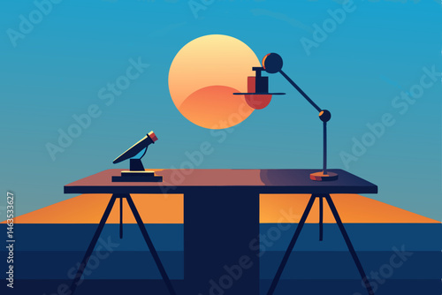 sun tracking desk setup with motorized rotation  .svg