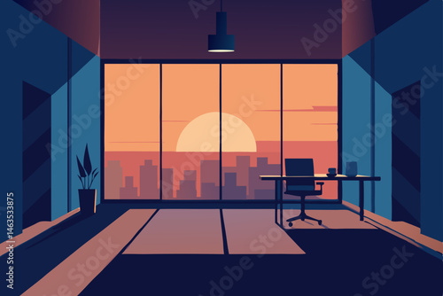sunrise facing office with warm early light 