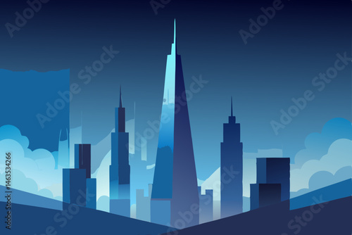 tall skyscrapers piercing through the fog 