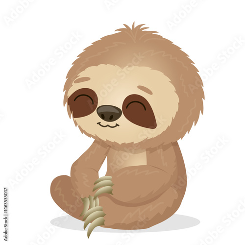 Adorable cartoon sloth sleeping sitting. Vector illustration isolated on white background. Hand drawn
