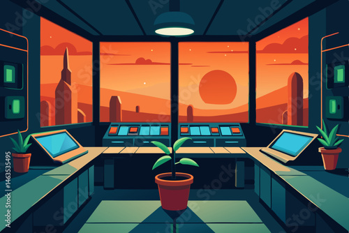 terraforming control room with plant samples 