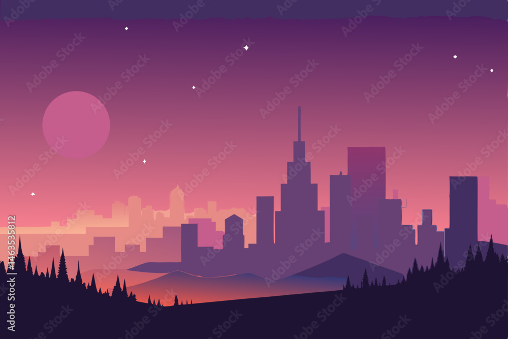 Fototapeta premium the moment before sunrise city lights fading 