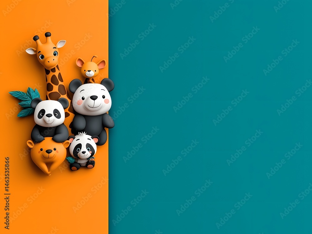 Colorful cartoon animal characters peeking in Colorful cartoon animal characters peeking in